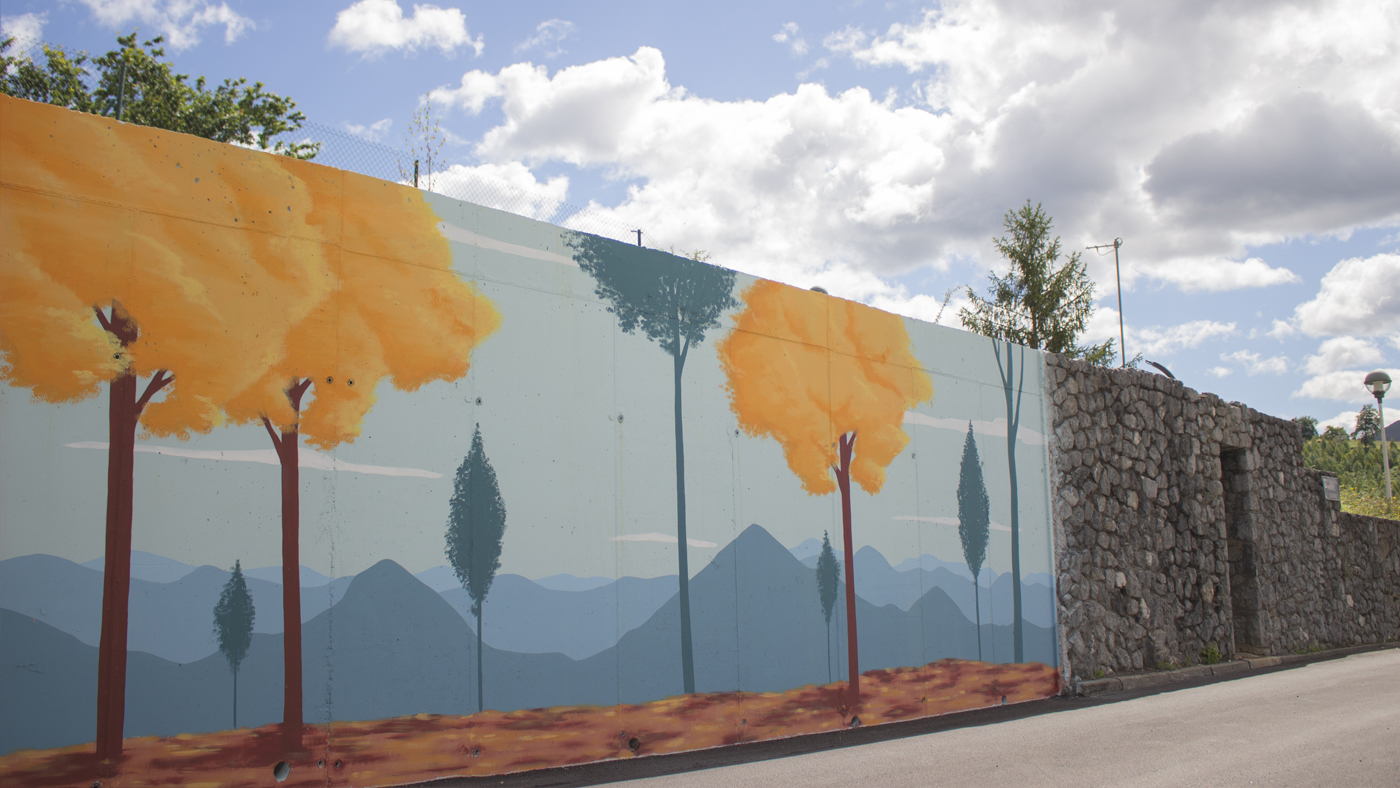 Mural de paisaje arbolado, realizado por HA13estudio