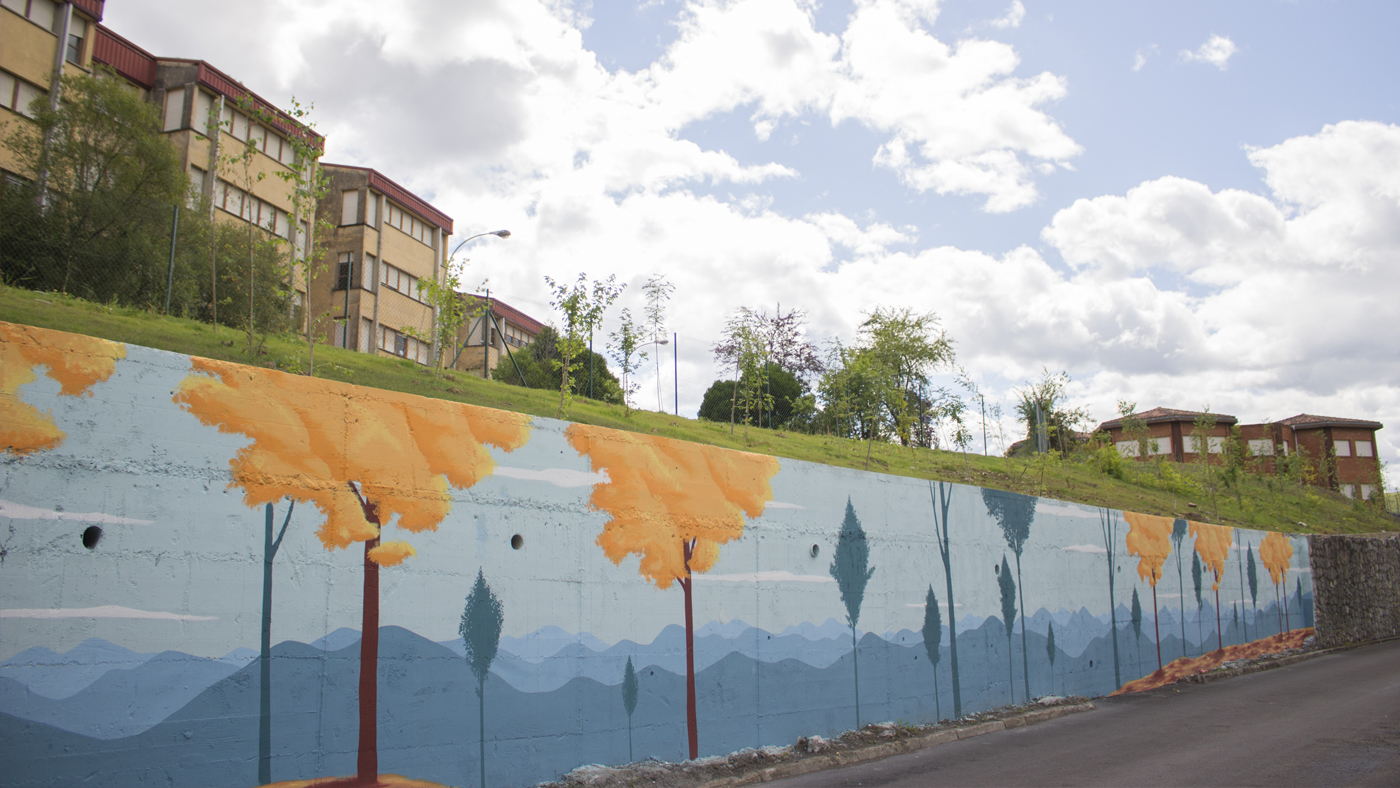 Mural de paisaje arbolado, realizado por HA13estudio